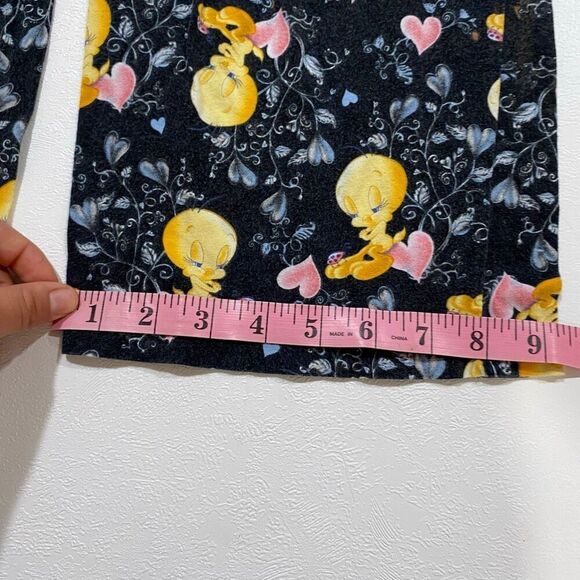 Tweety Bird Pajama Pants Size L 11/13 | Warner Bros Sleepwear Black Pink Hearts - Picture 5 of 10